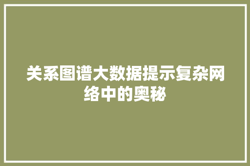 关系图谱大数据提示复杂网络中的奥秘