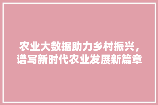 农业大数据助力乡村振兴，谱写新时代农业发展新篇章