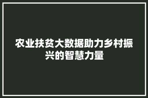 农业扶贫大数据助力乡村振兴的智慧力量