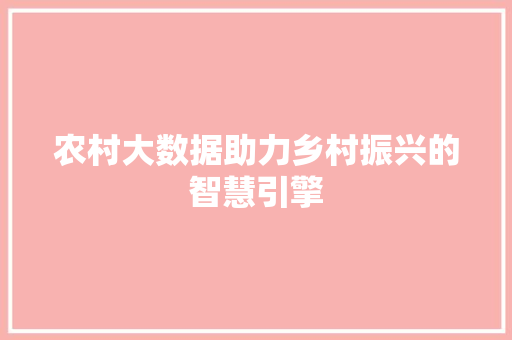 农村大数据助力乡村振兴的智慧引擎