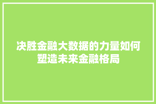 决胜金融大数据的力量如何塑造未来金融格局