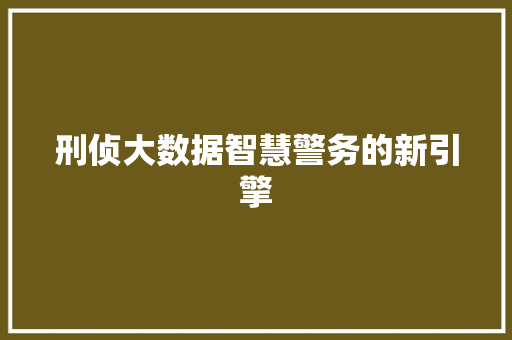 刑侦大数据智慧警务的新引擎