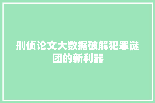 刑侦论文大数据破解犯罪谜团的新利器