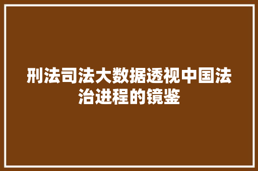 刑法司法大数据透视中国法治进程的镜鉴