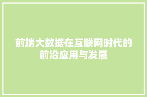 前端大数据在互联网时代的前沿应用与发展