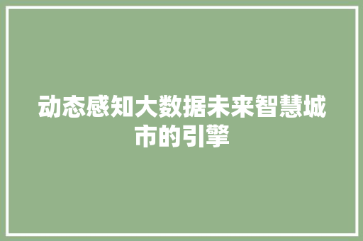 动态感知大数据未来智慧城市的引擎 服务器/数据库
