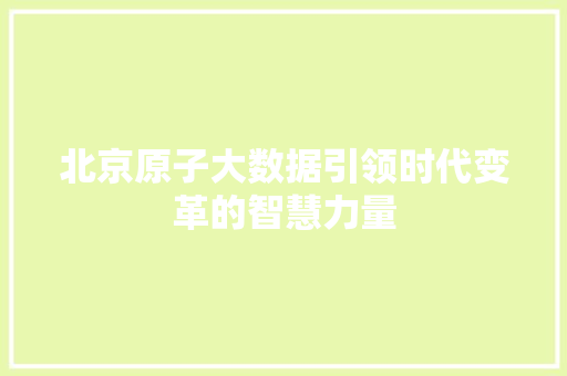北京原子大数据引领时代变革的智慧力量