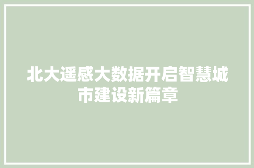 北大遥感大数据开启智慧城市建设新篇章