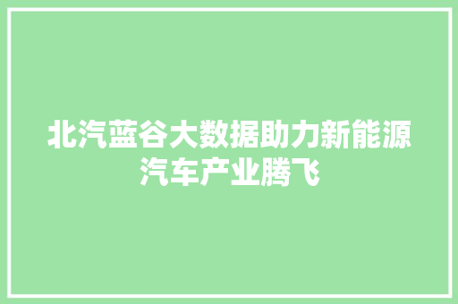 北汽蓝谷大数据助力新能源汽车产业腾飞