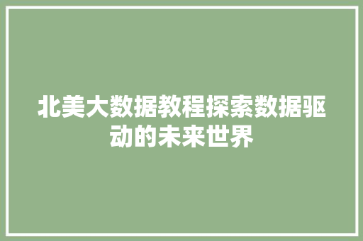 北美大数据教程探索数据驱动的未来世界
