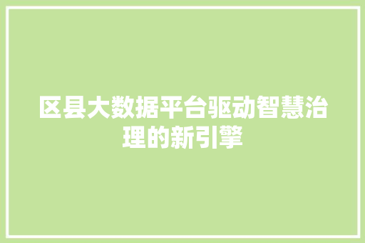 区县大数据平台驱动智慧治理的新引擎