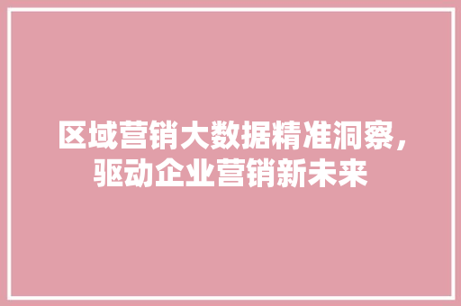 区域营销大数据精准洞察，驱动企业营销新未来