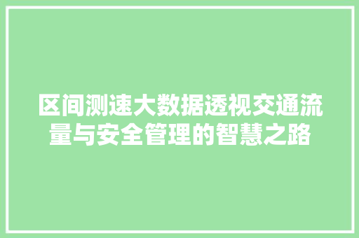 区间测速大数据透视交通流量与安全管理的智慧之路