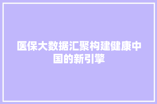医保大数据汇聚构建健康中国的新引擎