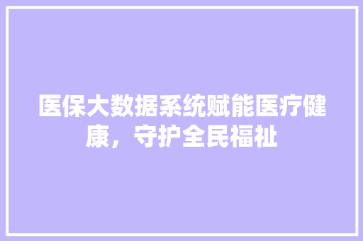 医保大数据系统赋能医疗健康，守护全民福祉