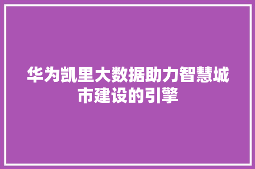 华为凯里大数据助力智慧城市建设的引擎