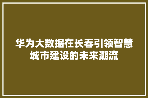 华为大数据在长春引领智慧城市建设的未来潮流