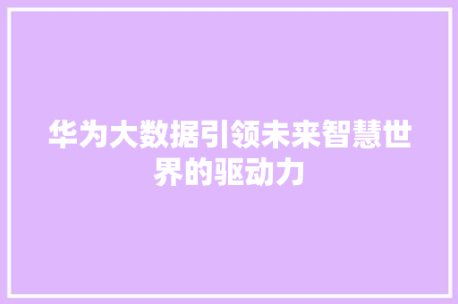 华为大数据引领未来智慧世界的驱动力