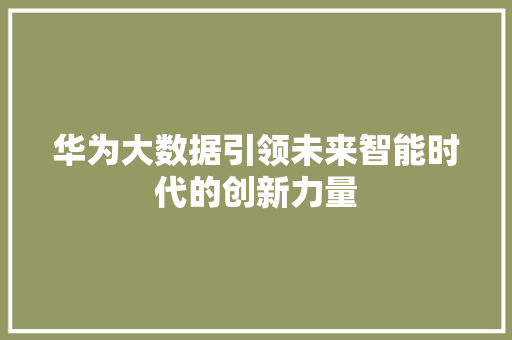 华为大数据引领未来智能时代的创新力量