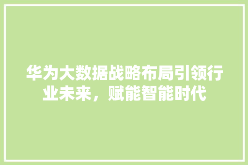 华为大数据战略布局引领行业未来，赋能智能时代