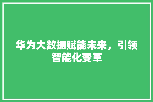 华为大数据赋能未来，引领智能化变革