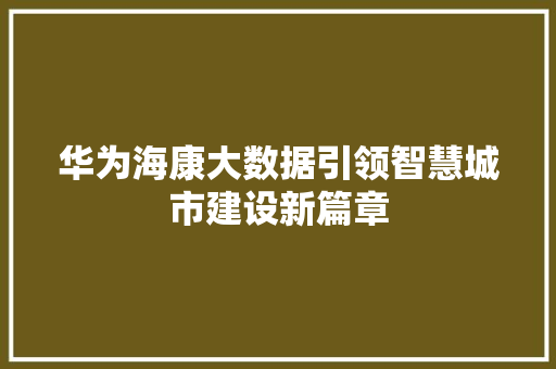 华为海康大数据引领智慧城市建设新篇章