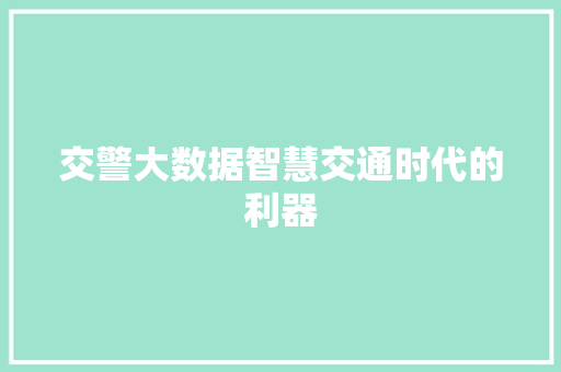 交警大数据智慧交通时代的利器