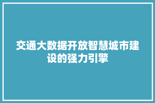 交通大数据开放智慧城市建设的强力引擎