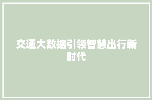 交通大数据引领智慧出行新时代