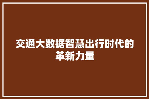 交通大数据智慧出行时代的革新力量