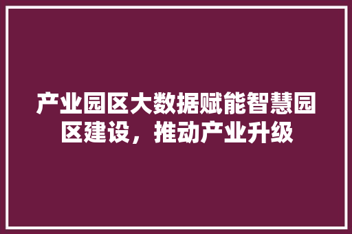 产业园区大数据赋能智慧园区建设，推动产业升级