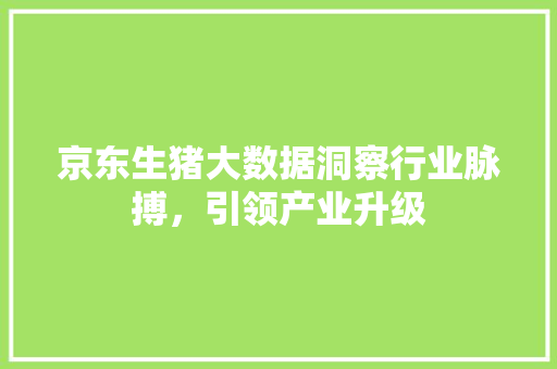 京东生猪大数据洞察行业脉搏，引领产业升级