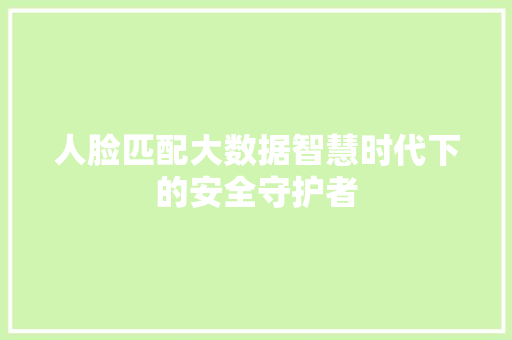 人脸匹配大数据智慧时代下的安全守护者