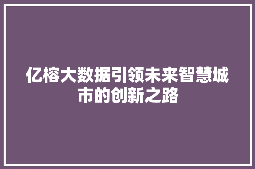 亿榕大数据引领未来智慧城市的创新之路