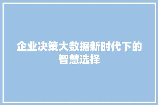企业决策大数据新时代下的智慧选择