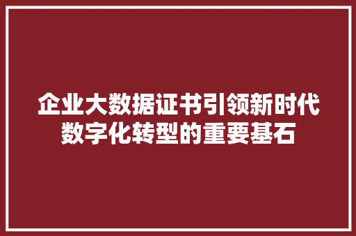 企业大数据证书引领新时代数字化转型的重要基石