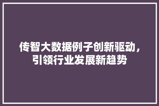 传智大数据例子创新驱动，引领行业发展新趋势