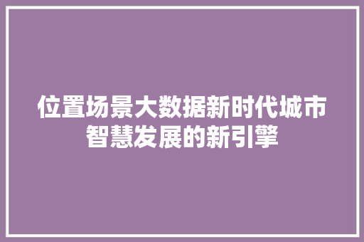 位置场景大数据新时代城市智慧发展的新引擎