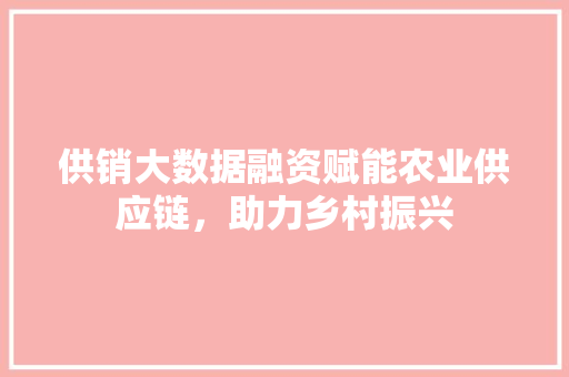 供销大数据融资赋能农业供应链，助力乡村振兴