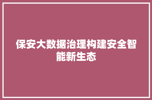 保安大数据治理构建安全智能新生态