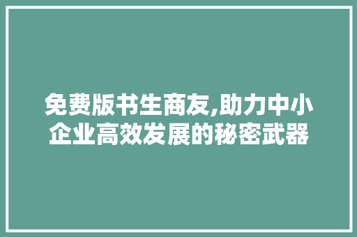 免费版书生商友,助力中小企业高效发展的秘密武器