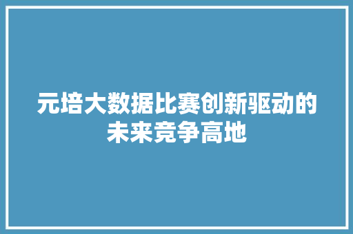 元培大数据比赛创新驱动的未来竞争高地