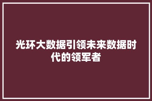 光环大数据引领未来数据时代的领军者