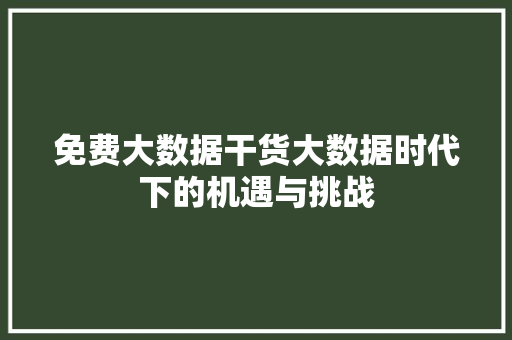免费大数据干货大数据时代下的机遇与挑战