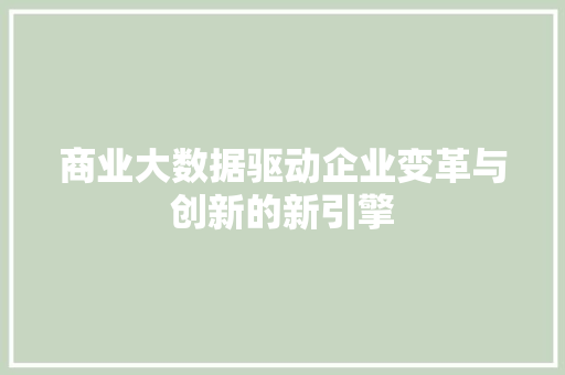 商业大数据驱动企业变革与创新的新引擎