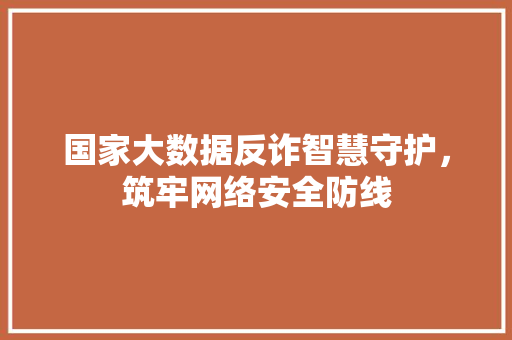 国家大数据反诈智慧守护，筑牢网络安全防线