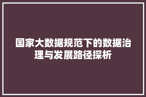 国家大数据规范下的数据治理与发展路径探析