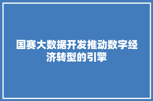 国赛大数据开发推动数字经济转型的引擎
