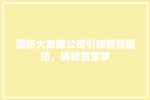 国防大数据公司引领智慧国防，铸就强军梦