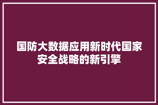 国防大数据应用新时代国家安全战略的新引擎